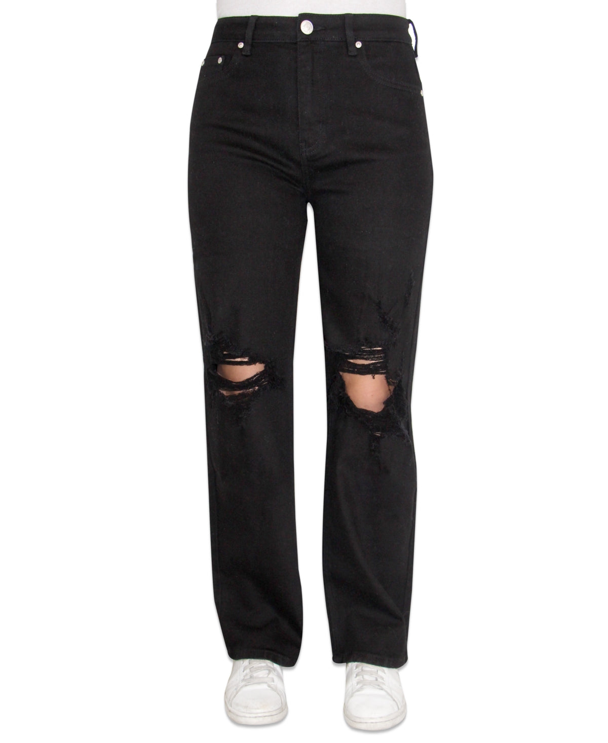 Almost Famous Size 1 90s Fit Ripped High-Rise Wide-Leg Jeans - Black