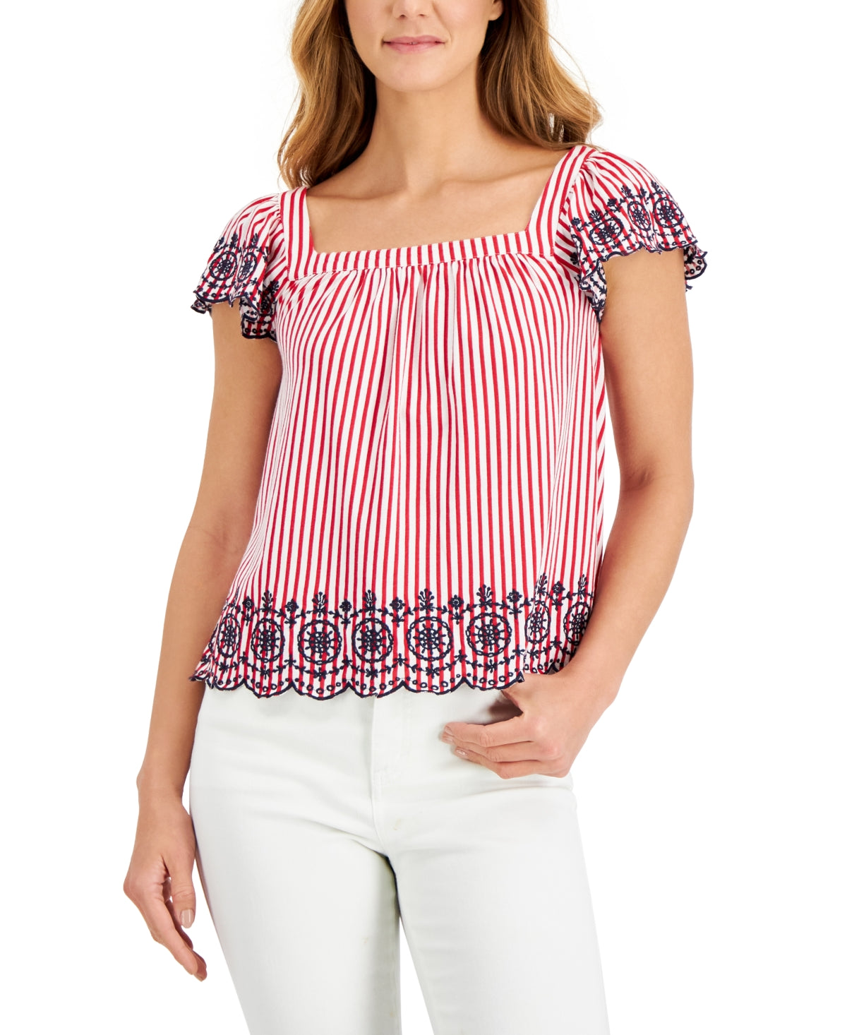 Charter Club Size M Red White Blue Blouse NWT