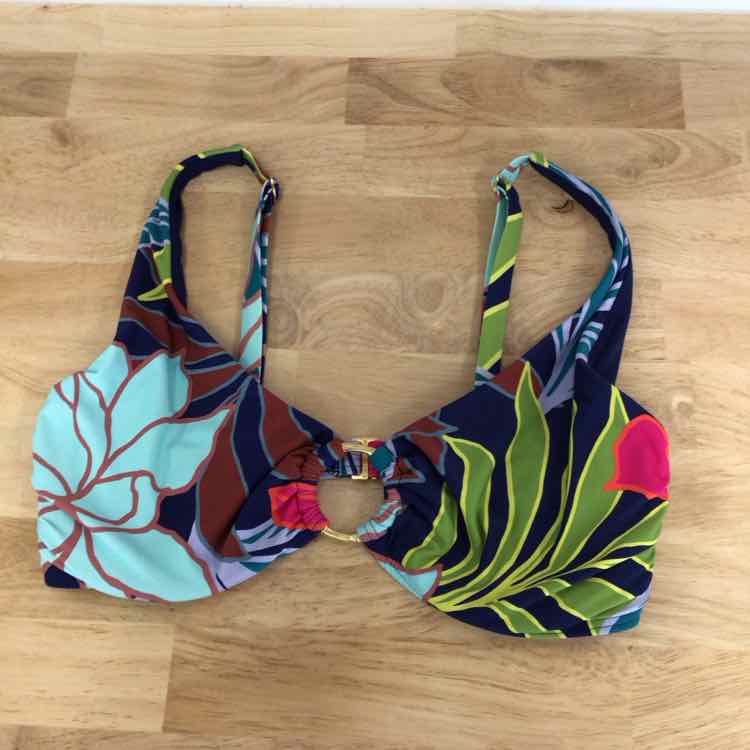 Vince Camuto Size L Floral O-Ring-Trim Bikini Top - Multi