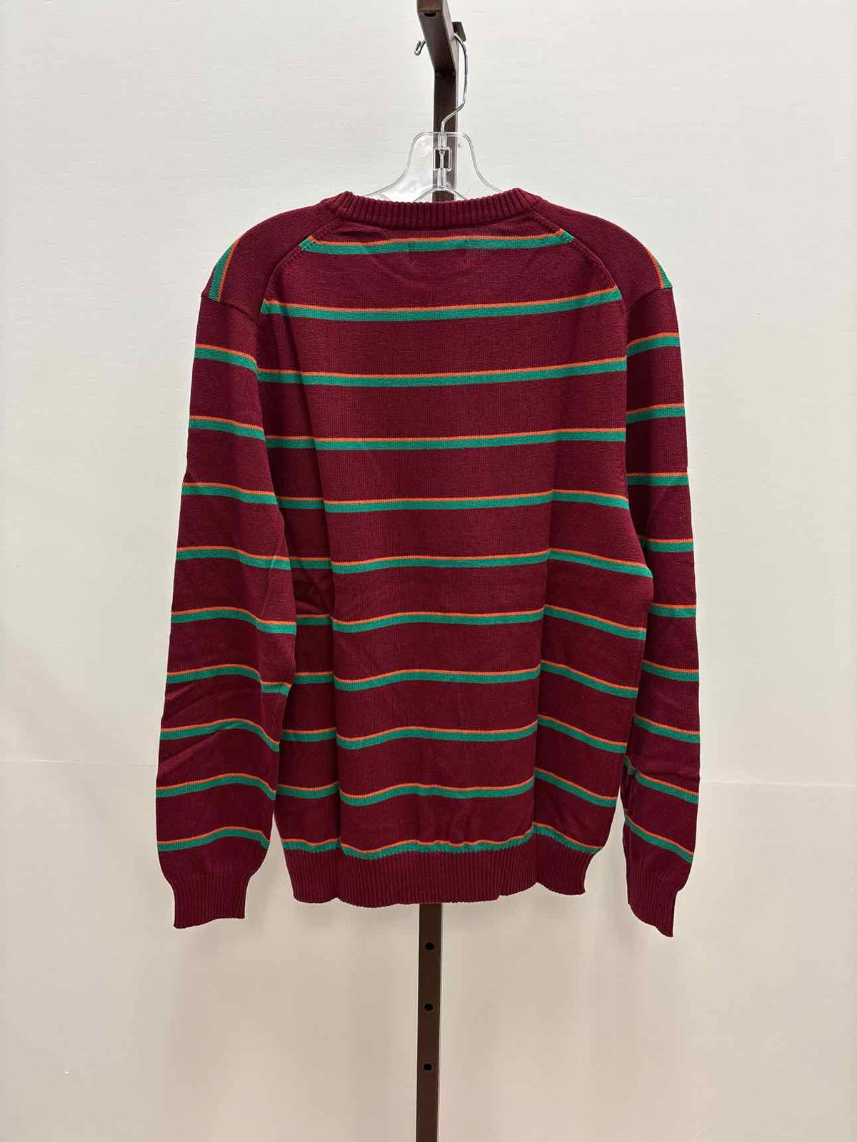 Male Club Room Men's Size M Burgundy Prep Stripe Sweater- Cherry Pie