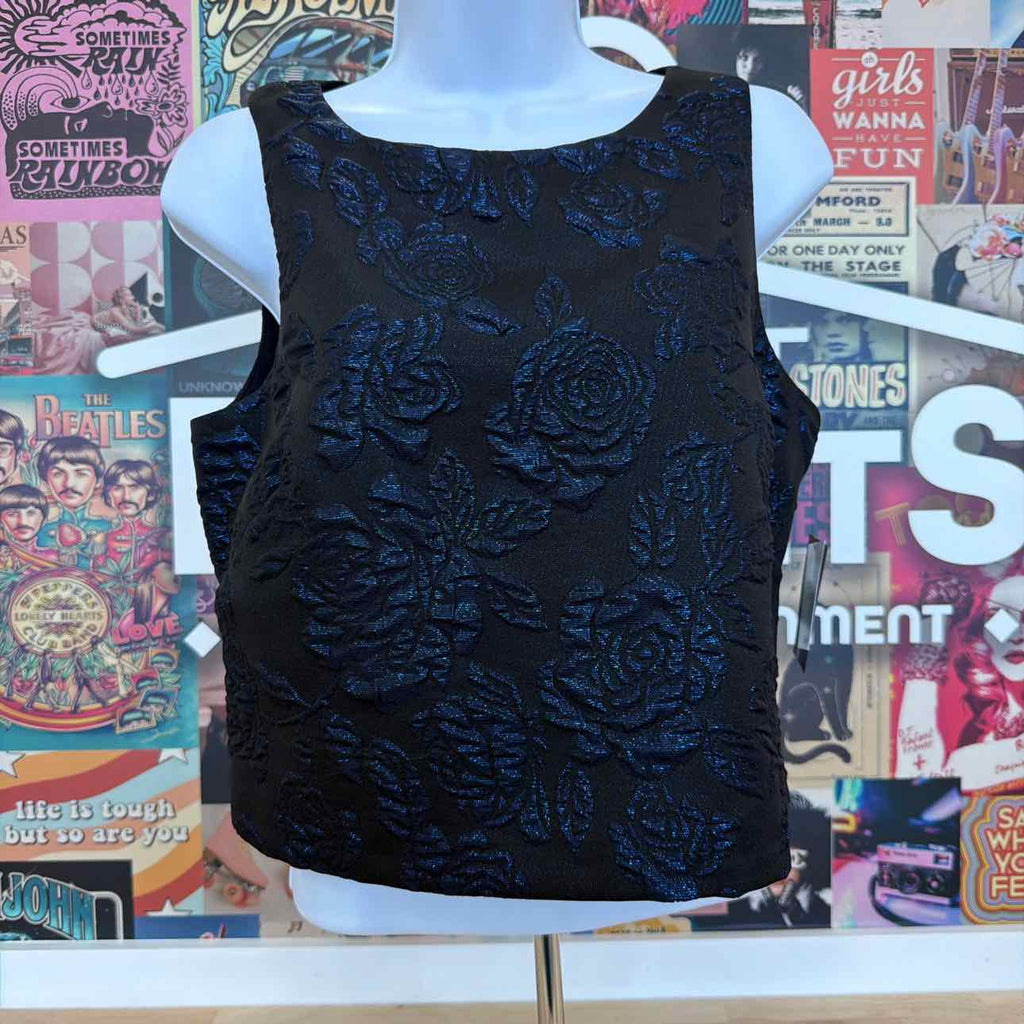 Muse Size 6 Textured-Rose Sleeveless Top - Black Blue