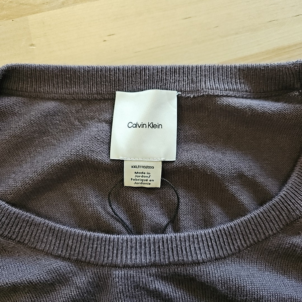 Calvin Klein Men's Extra Fine Merino Wool Blend Sweater - Raisin