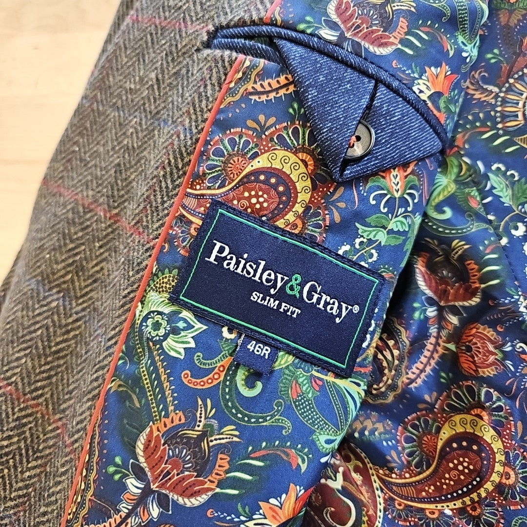 Paisley & Gray Mens Slim Fit Tweed Sport Coat Blazer 44 R Hunter Green