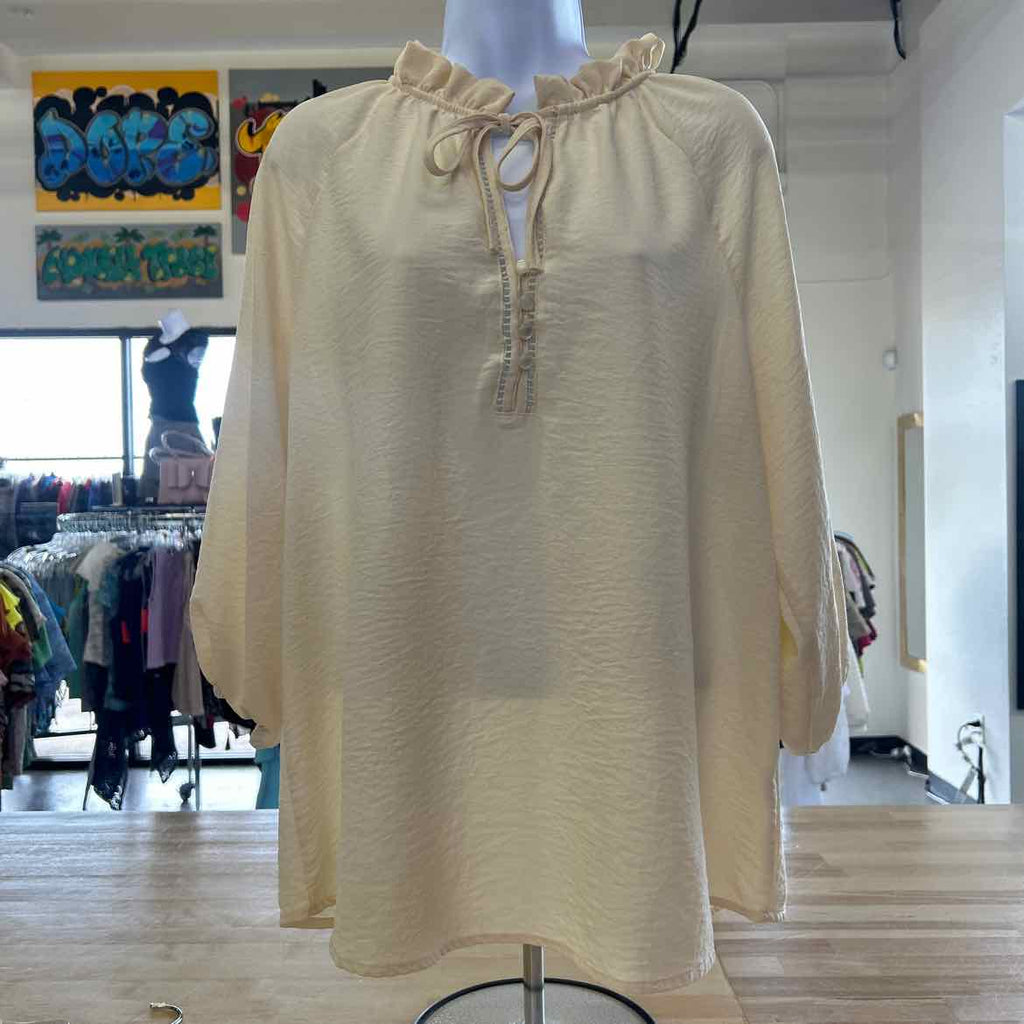 NY Collection Size 1X Cream Preloved Blouse LS