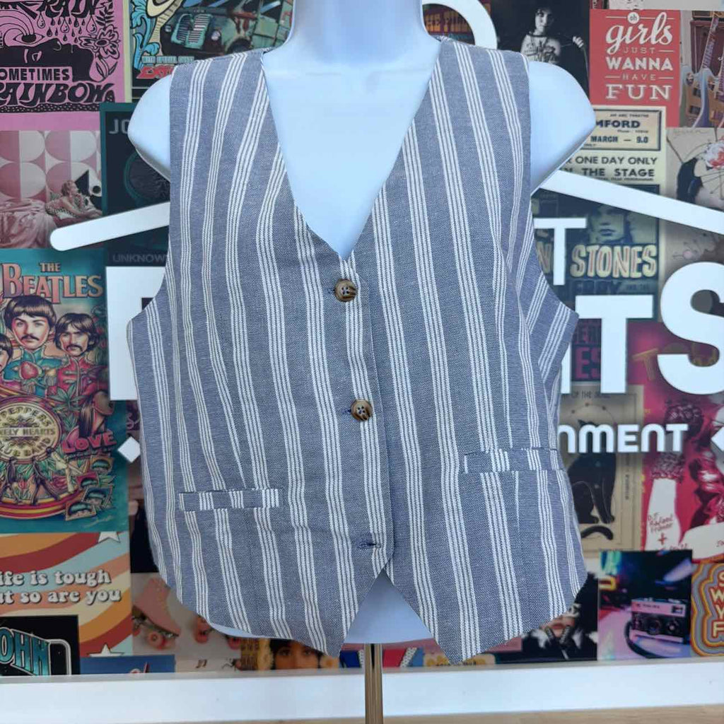 Hippie Rose Juniors' Sleeveless Linen Vest - Blue Stripe