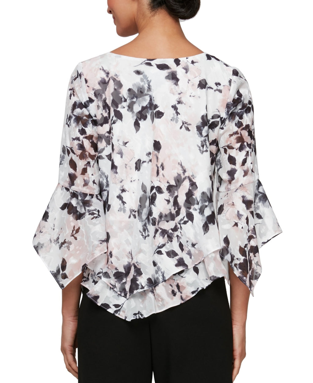 Alex Evenings Women's Printed Pointed-Hem 3/4-Sleeve Blouse - Ivory/Pink
