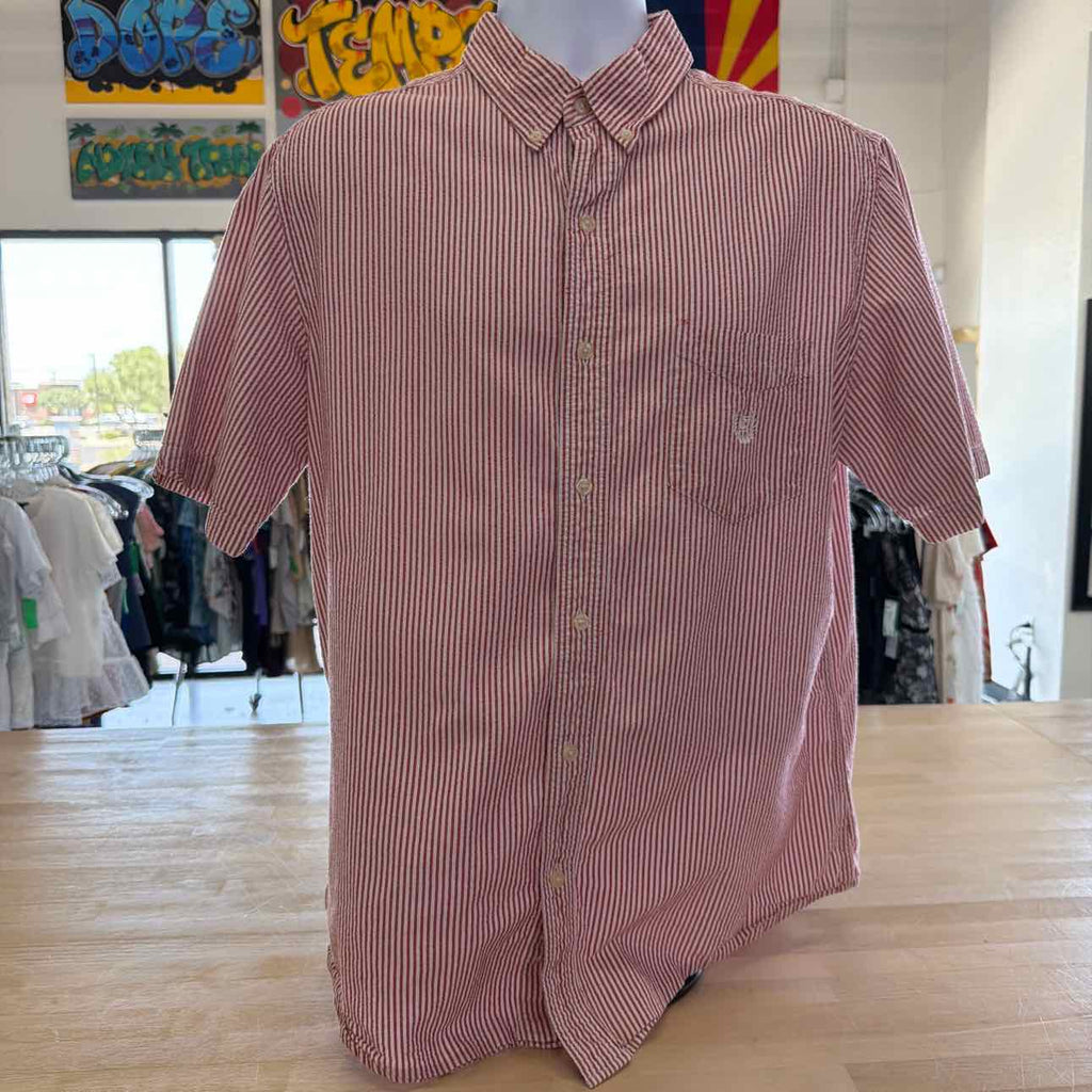 Chaps Size L Red Stripe Preloved MENS Button Down Shirt
