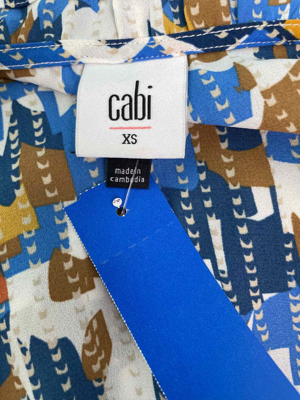 Cabi Size XS Blue & Beige Print Sleeveless