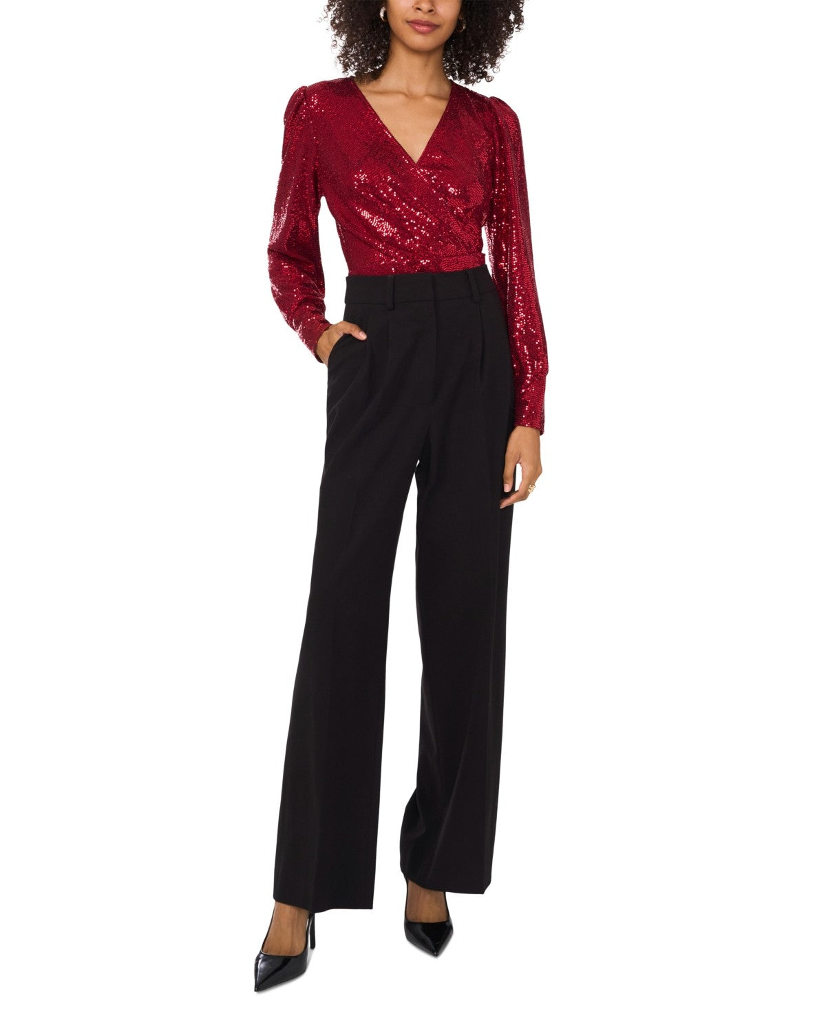 Vince Camuto Womens Metallic Nylon Wrap Top