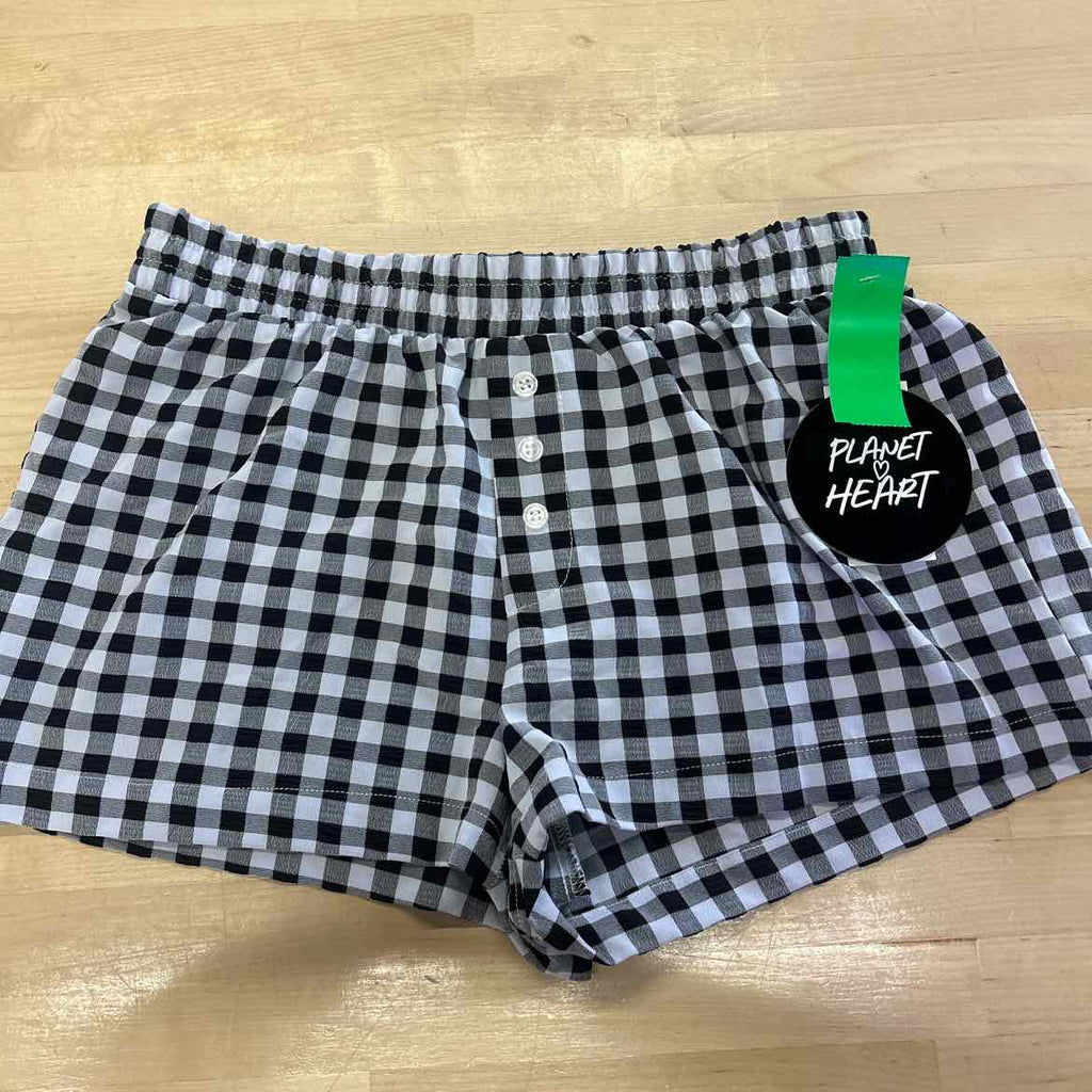 Planet Heart Juniors' Gingham Boxer Shorts - Black Beauty - S
