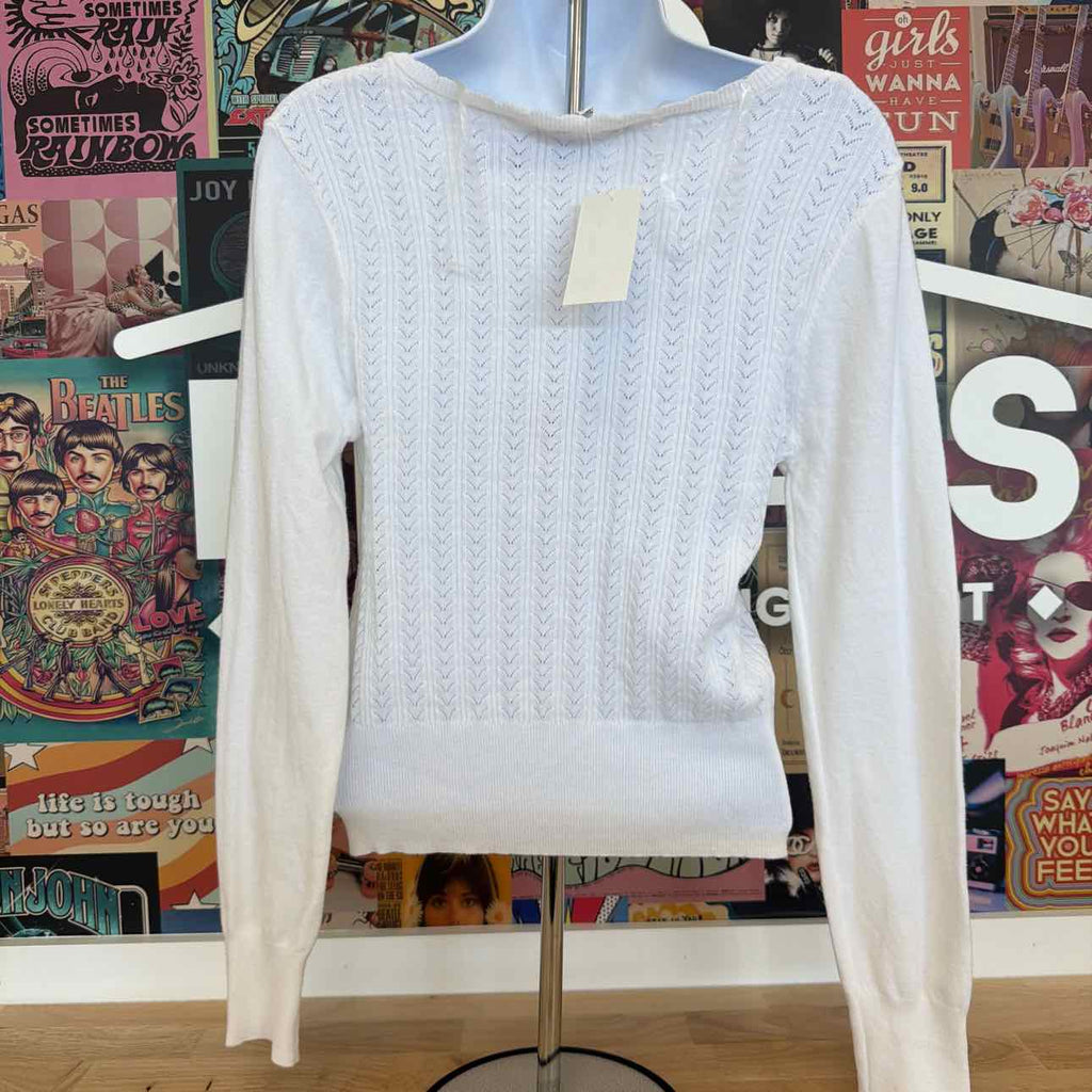 hooked up Size L Pointelle V-Neck Long-Sleeve Sweater