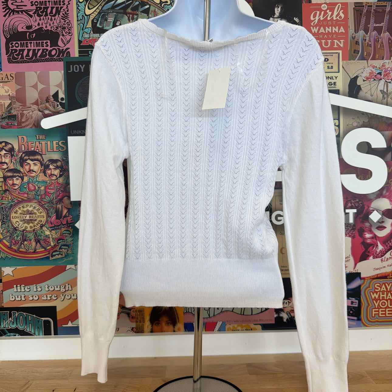 hooked up Size L Pointelle V-Neck Long-Sleeve Sweater