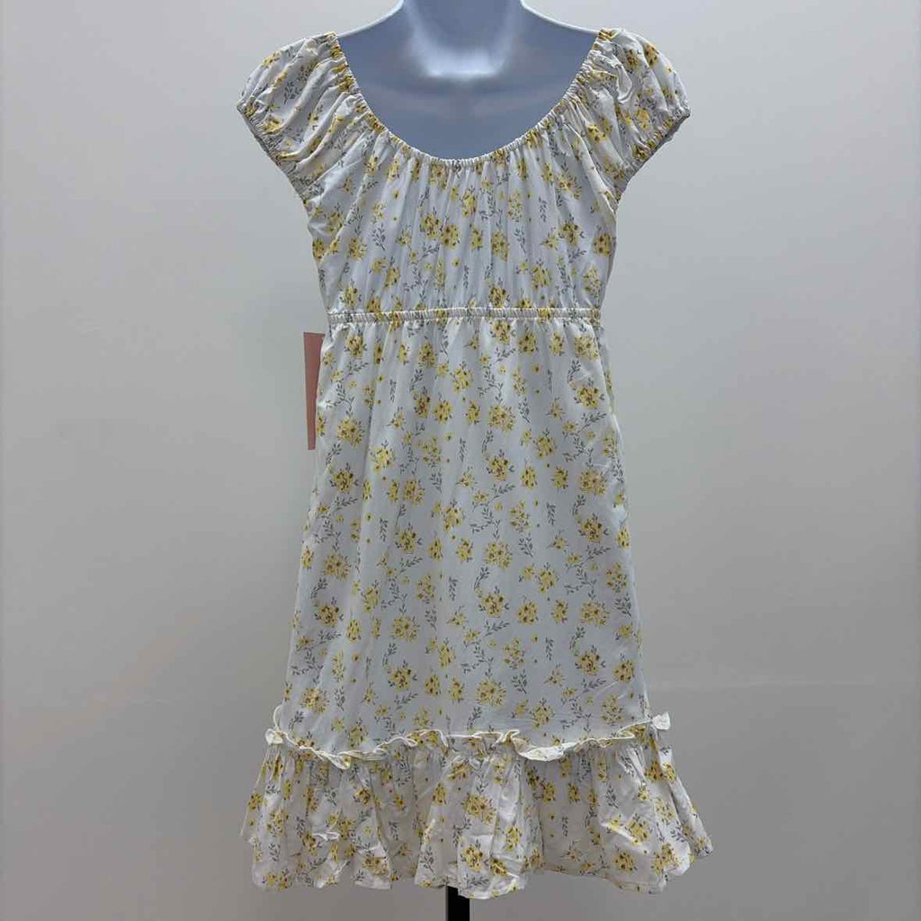 Celebrity pink Size S Juniors' Printed Babydoll Mini Dress - White/Yellow Floral