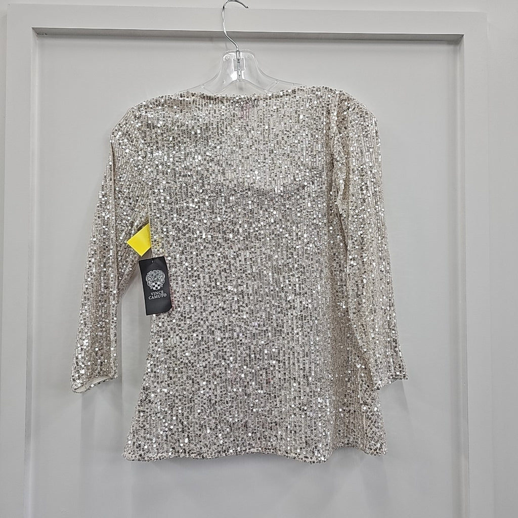 Vince Camuto Size XS White Sequined Blouse
