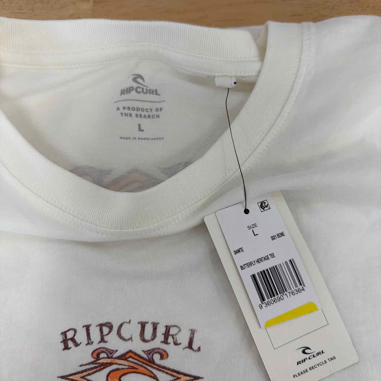 Rip Curl Size L Cotton Butterfly Crewneck T-Shirt - Bone