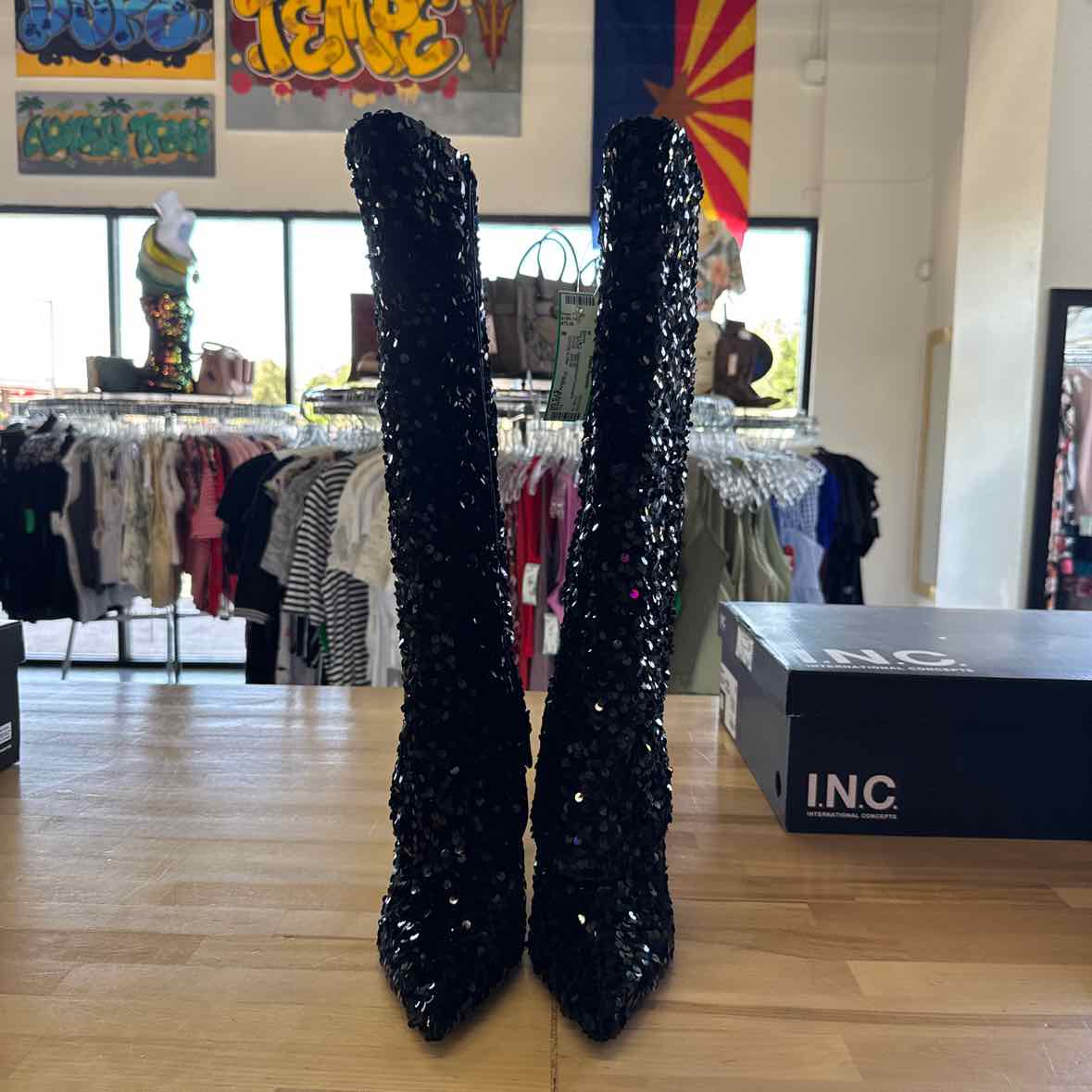 I.N.C. International Concepts Skylar Cuff Dress Boots Black Sequin 8M