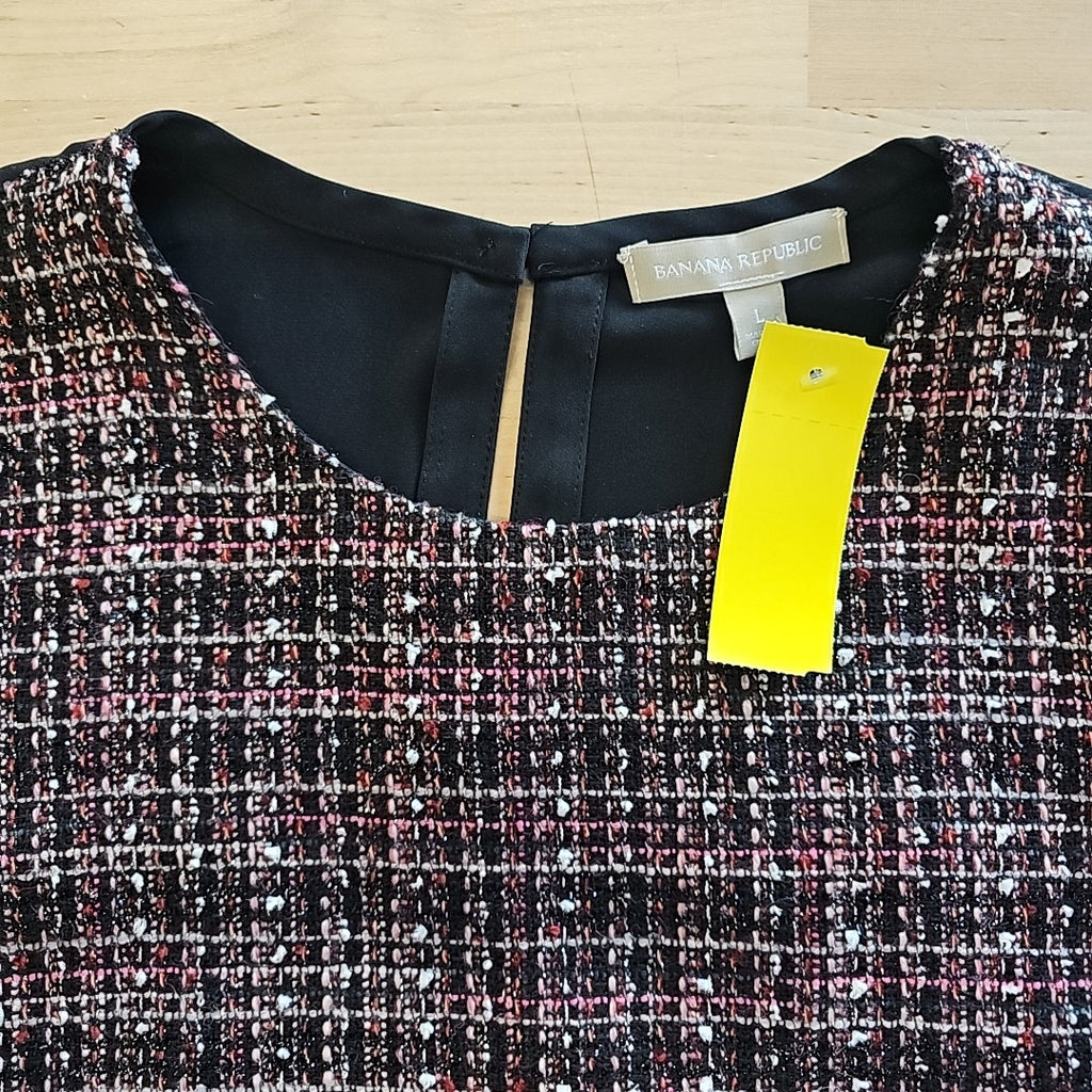 Banana Republic Size L Pink & Black Chenille Knit Top
