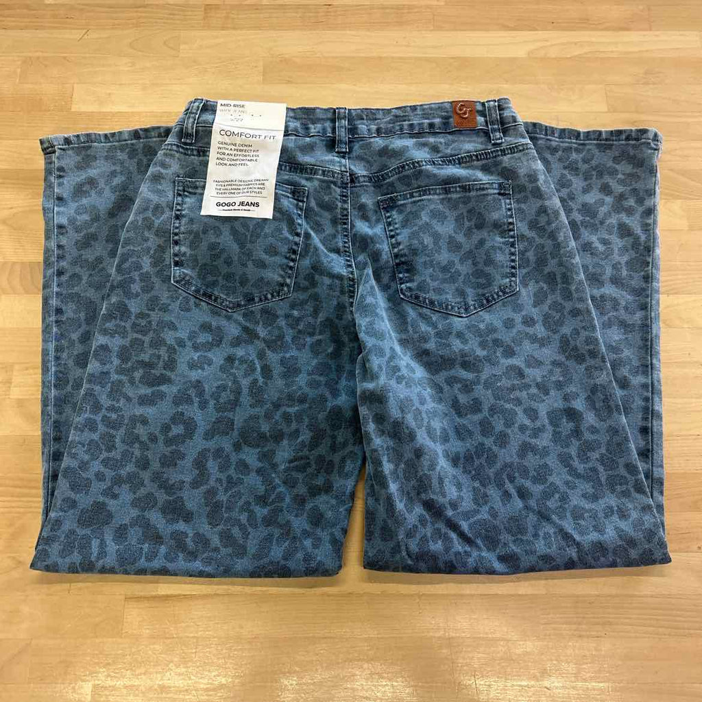 Juniors' Tonal Leopard-Print Wide-Leg Jeans - Medium Wash - 5