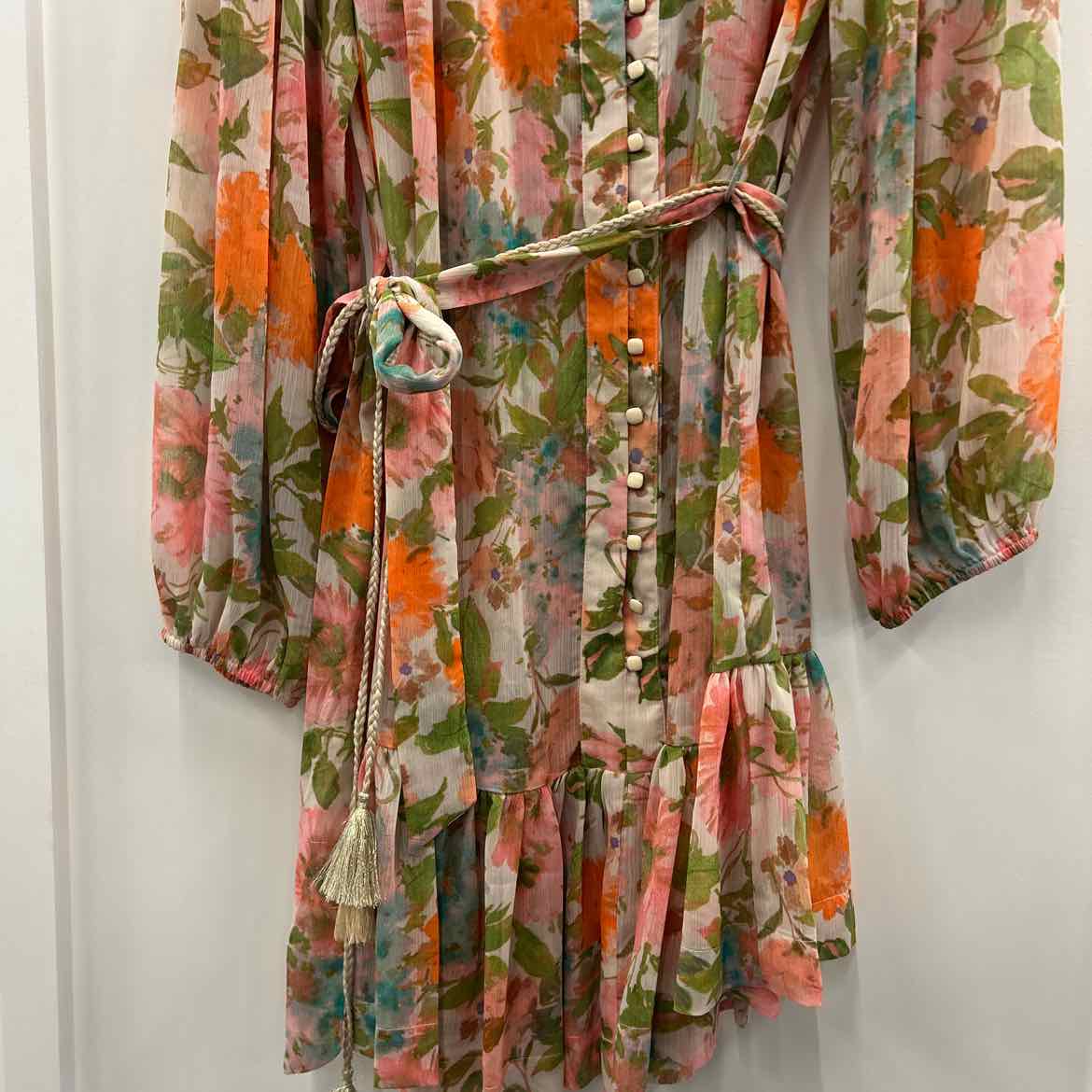 Taylor Women's Printed Button-Front Long-Sleeve Dress - Peach Cobbler - Size 12