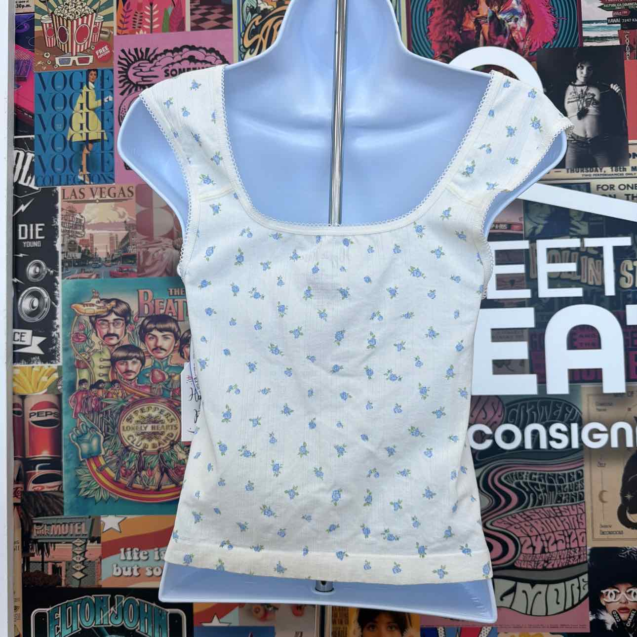 hippie rose Size M Pointelle Ditsy Print Seamless Tank - White Ditsy