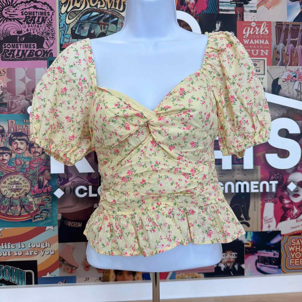 kingston grey Size S Printed Sweetheart-Neck Puff-Sleeve Top
