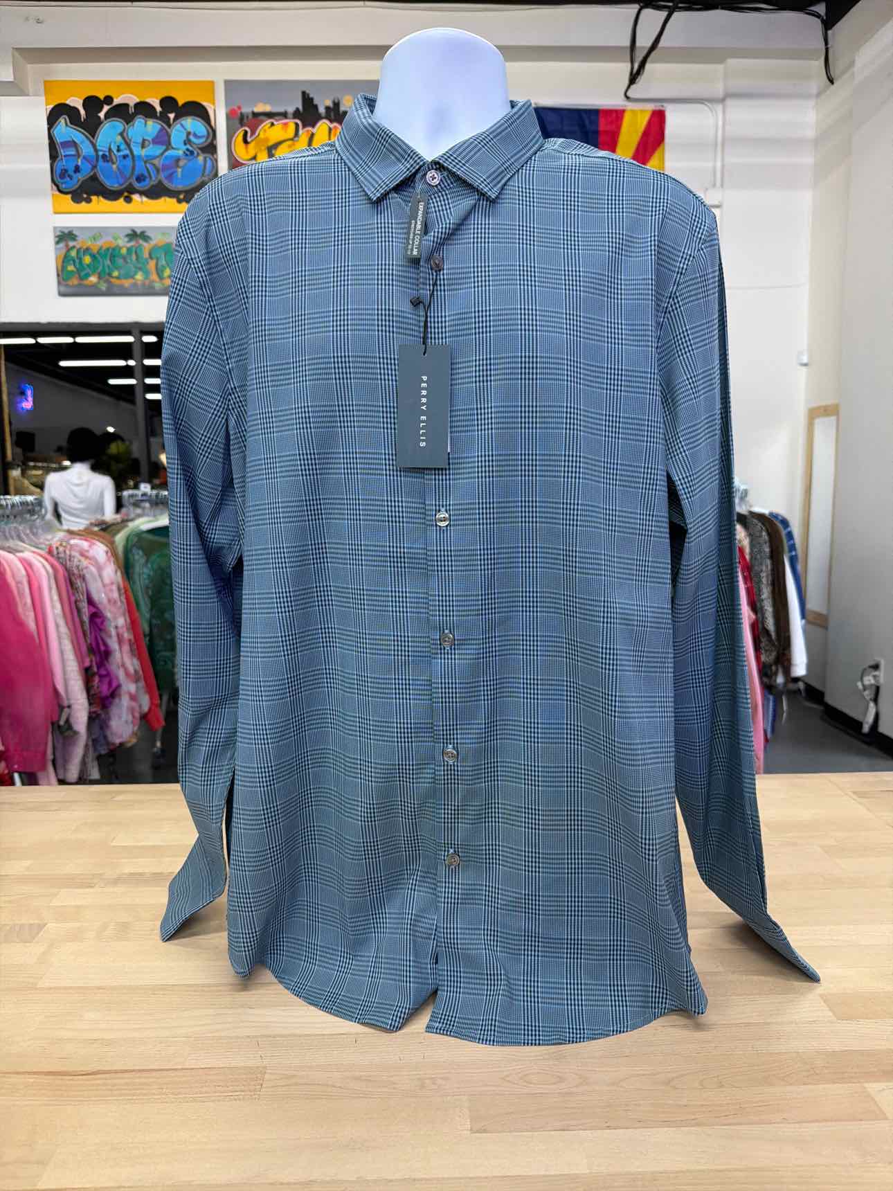 Perry Ellis Men's Slim-Fit Stretch Glen Plaid Button-Down Shirt