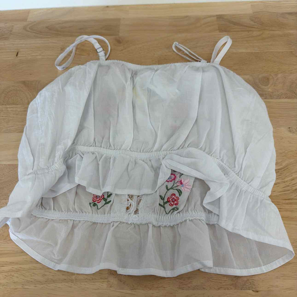 Self E Size M Lace-Trim Embroidered Peplum Tank Top