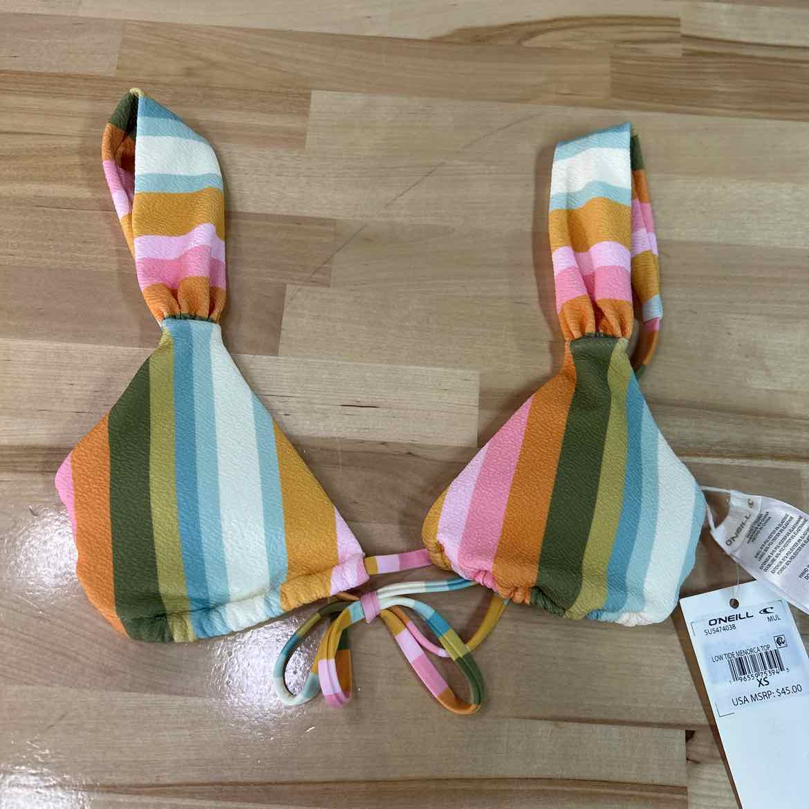 O'Neil Size XS Low Tide Menorca Striped Bikini Top