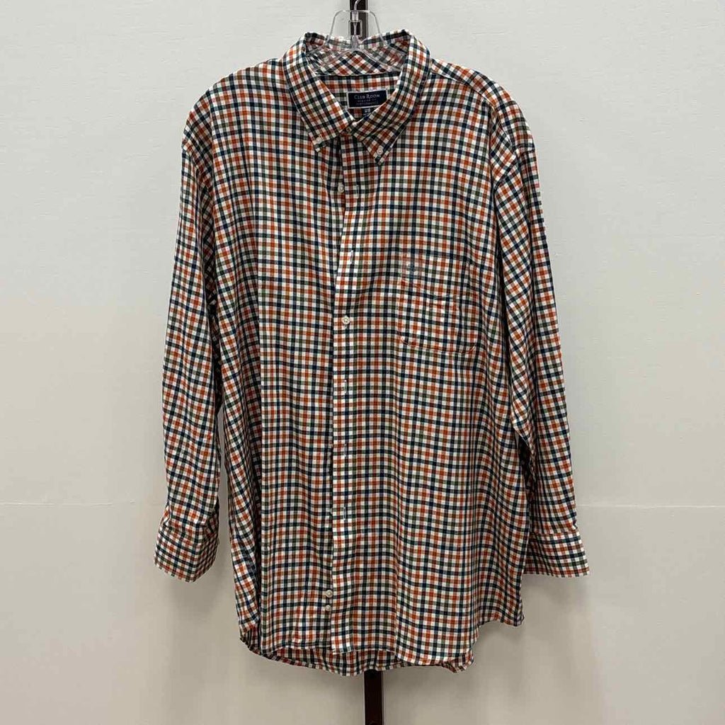 Club Room Size 33 Men's Fashion Plaid Pattern Poplin Shirt