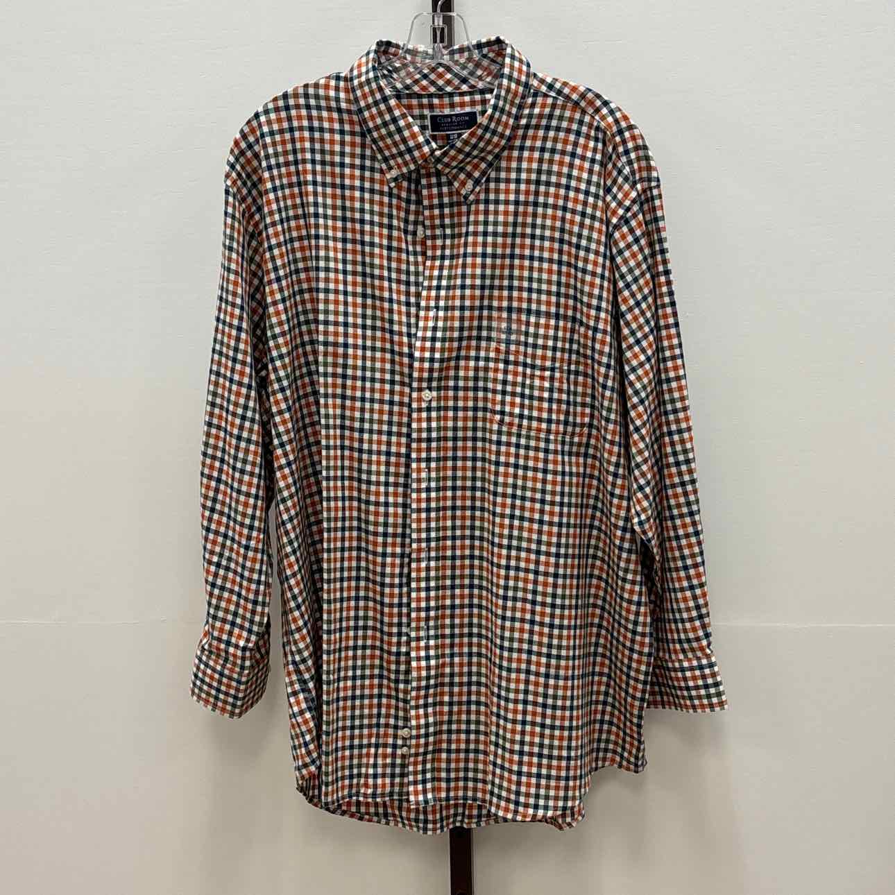 Club Room Size 33 Men's Fashion Plaid Pattern Poplin Shirt