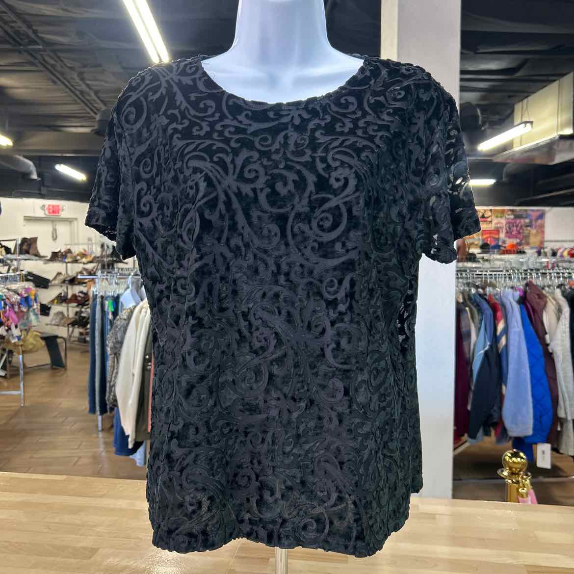 Central park west Size L Black Velvet Preloved Blouse SS