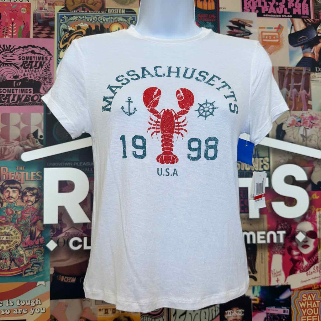 Rebellious One Size XS Lobster Graphic T-Shirt - White Lobster