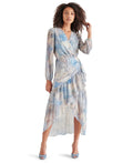 Steve Madden Size L Renata Printed Faux-Wrap MIDI Dress - Multi