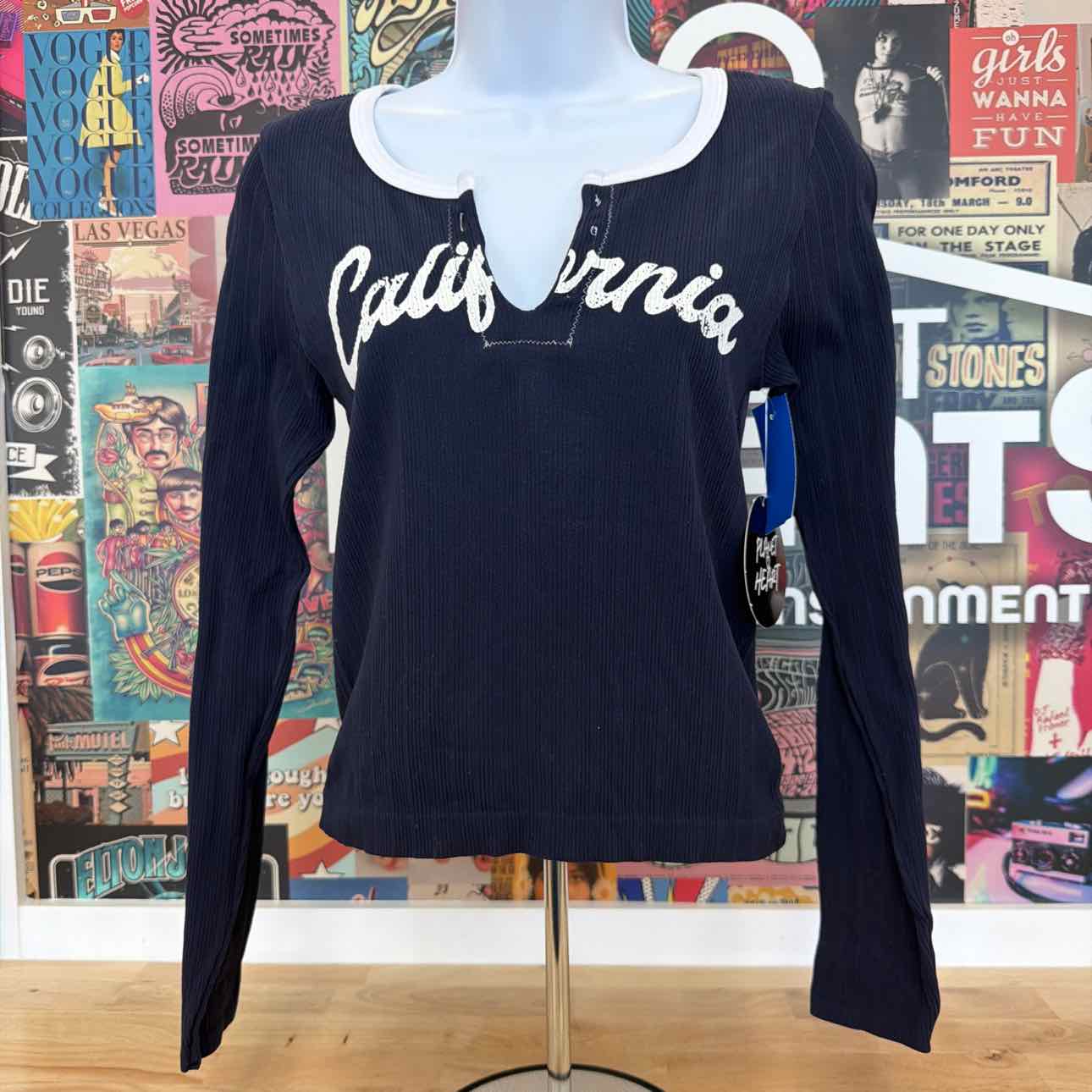 Planet Heart Size L Seamless Graphic Long Sleeve - Navy