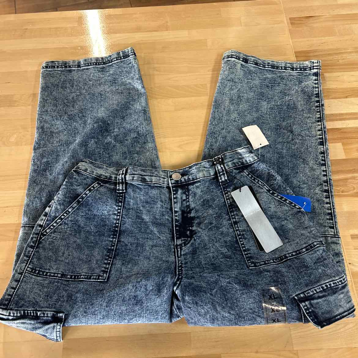 Madden Girl Size XL Wide-Leg Cargo Skater Jeans - Dark Wash