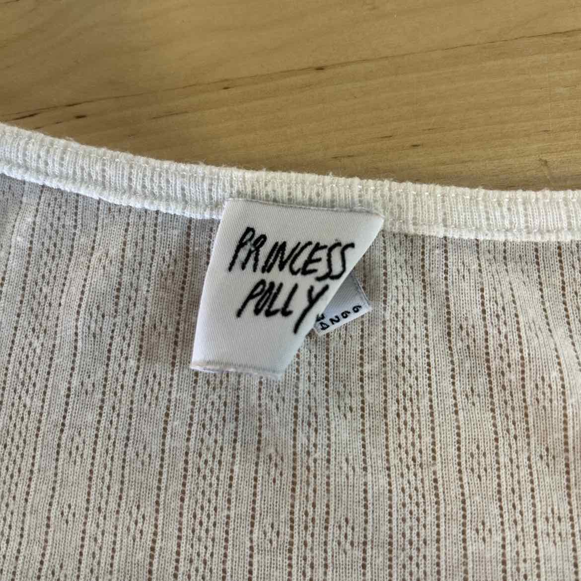 Princess Polly Size 2 White Preloved T-Shirt SS