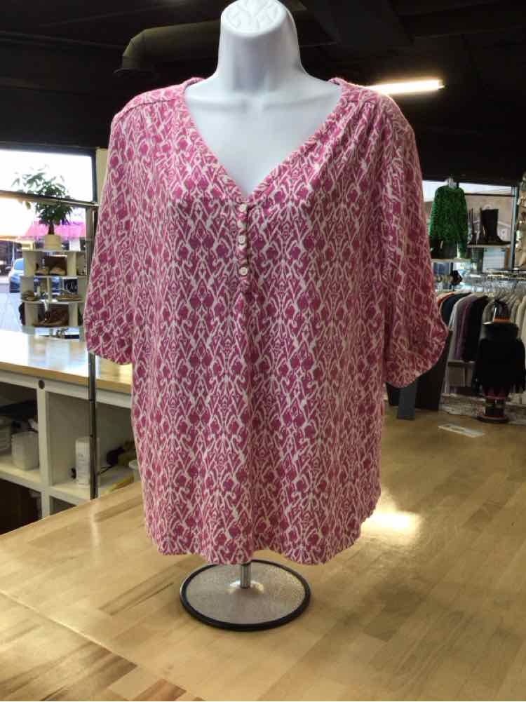 Chico's Size 3 (XL) Pink/white Preloved Blouse LS
