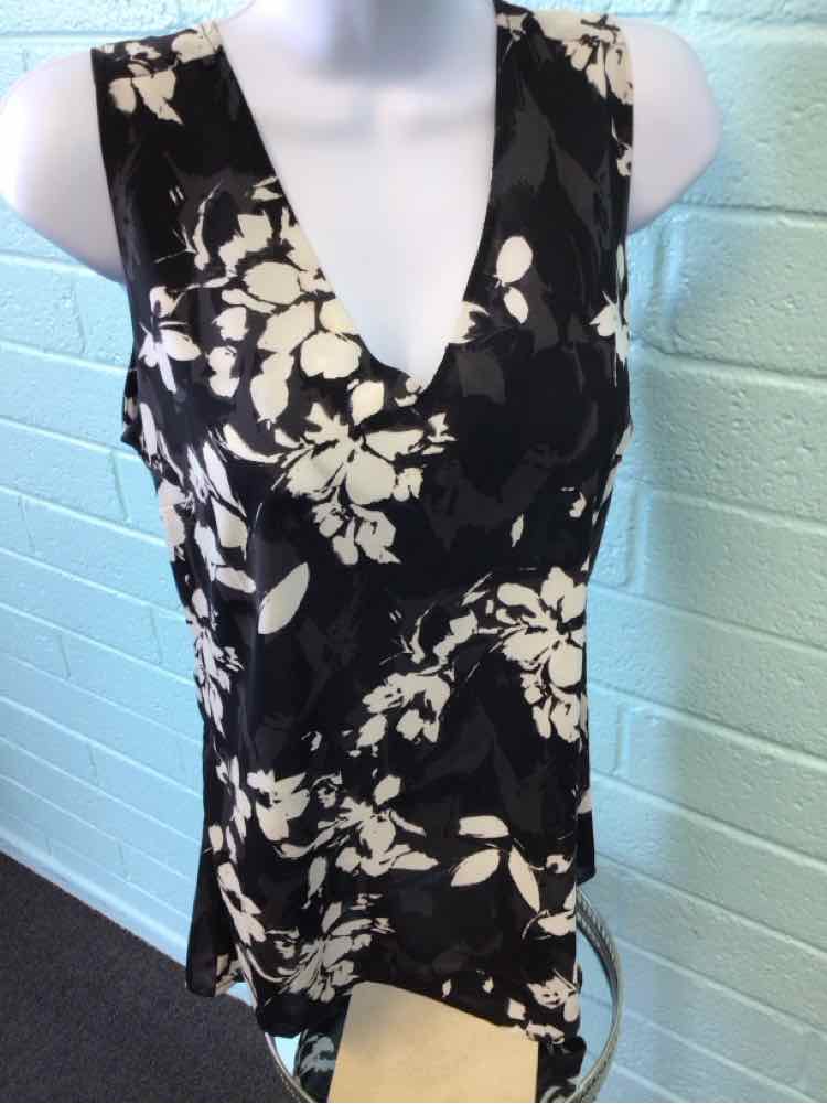 Covington Size M Black White Sleeveless Floral Print