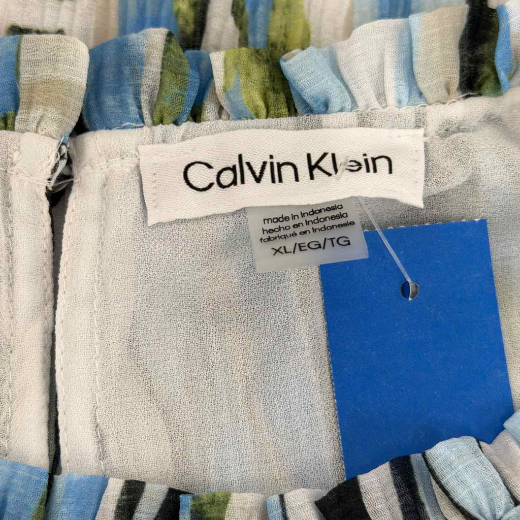 Calvin Klein Size XL Sleeveless Printed Top - Light Sky Multi