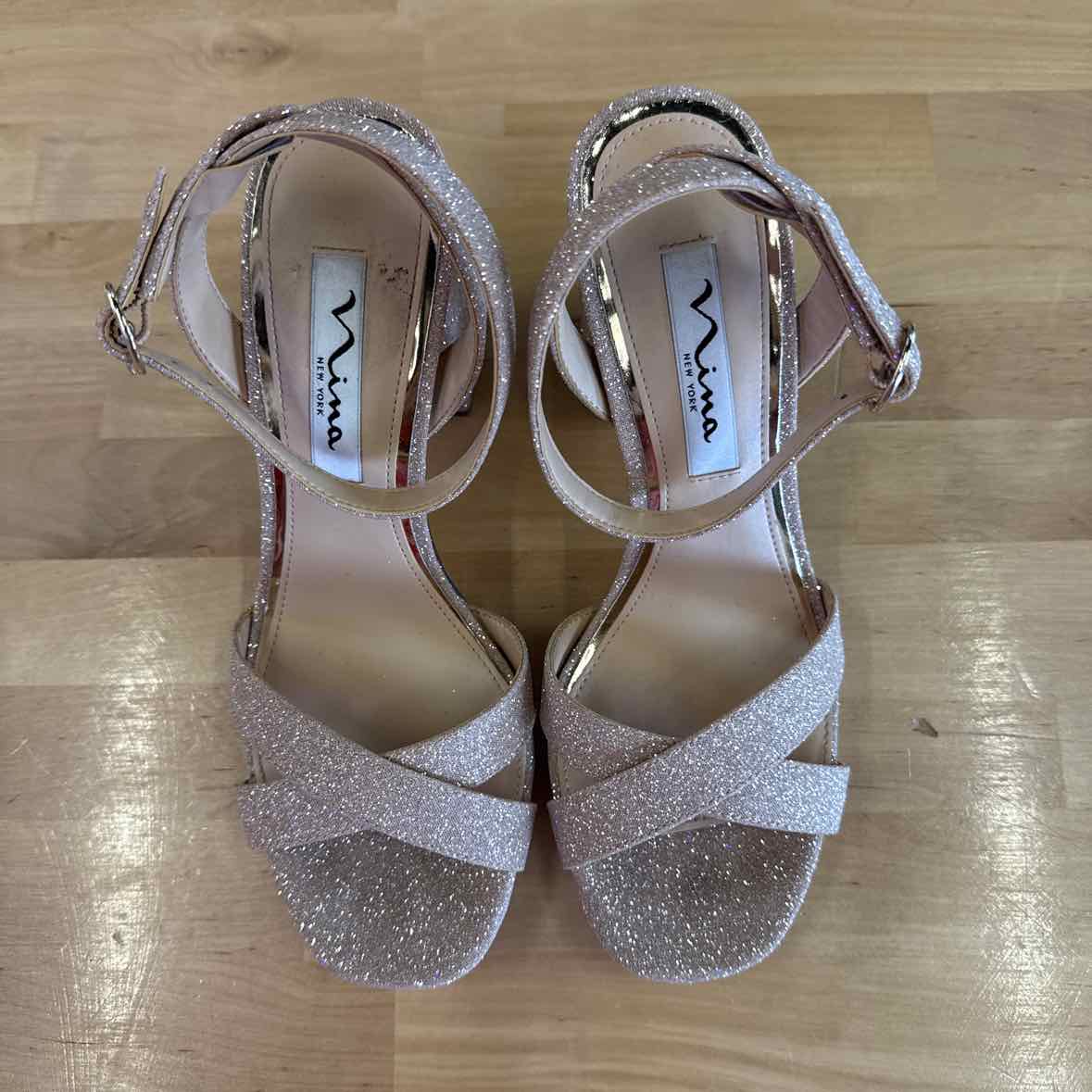 Nina Size 6 Rose Gold Glitter Preloved Heeled Sandals