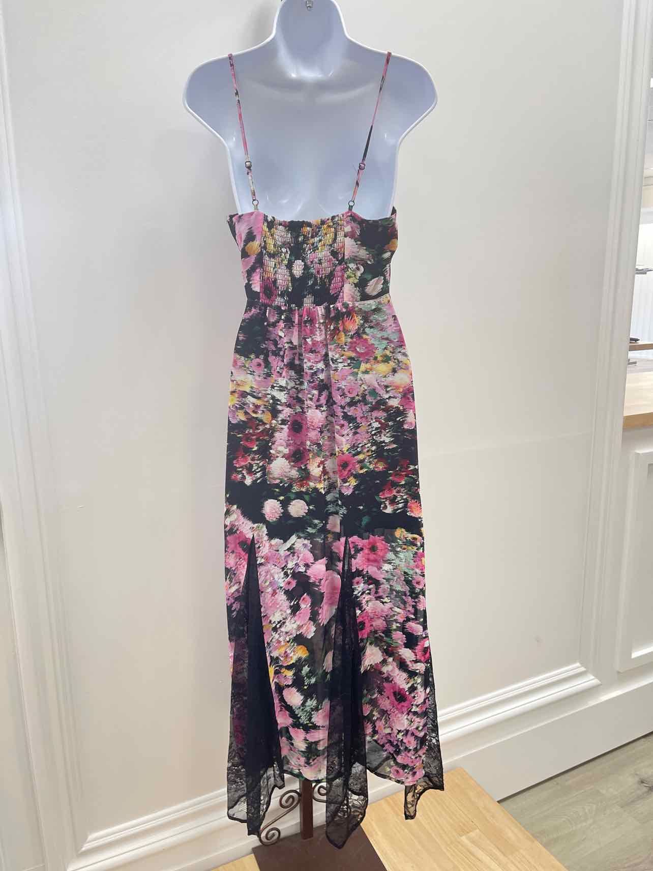 Steve Madden Size S Delia Printed Lace-Trim Maxi Dress - Black Multi