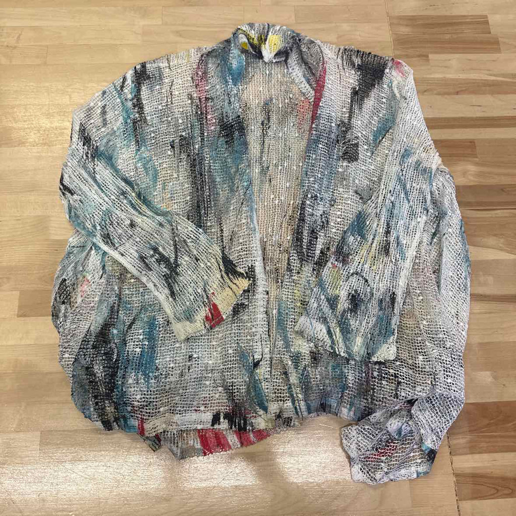 Jess & Jane Size L Blue Print Knit Duster