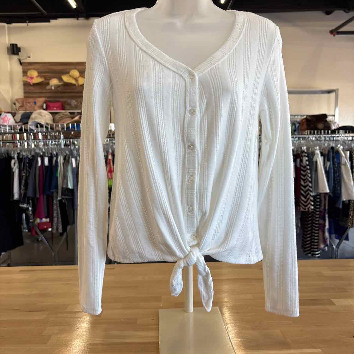 hippie rose Size M Ivory Pointelle-Knit Tie-Front Top NWT