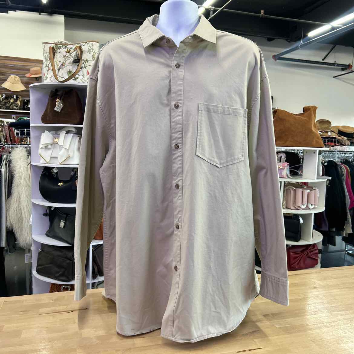 Mode of One Men's Relaxed-Fit Button-Down Twill Shirt - Dark - XXL