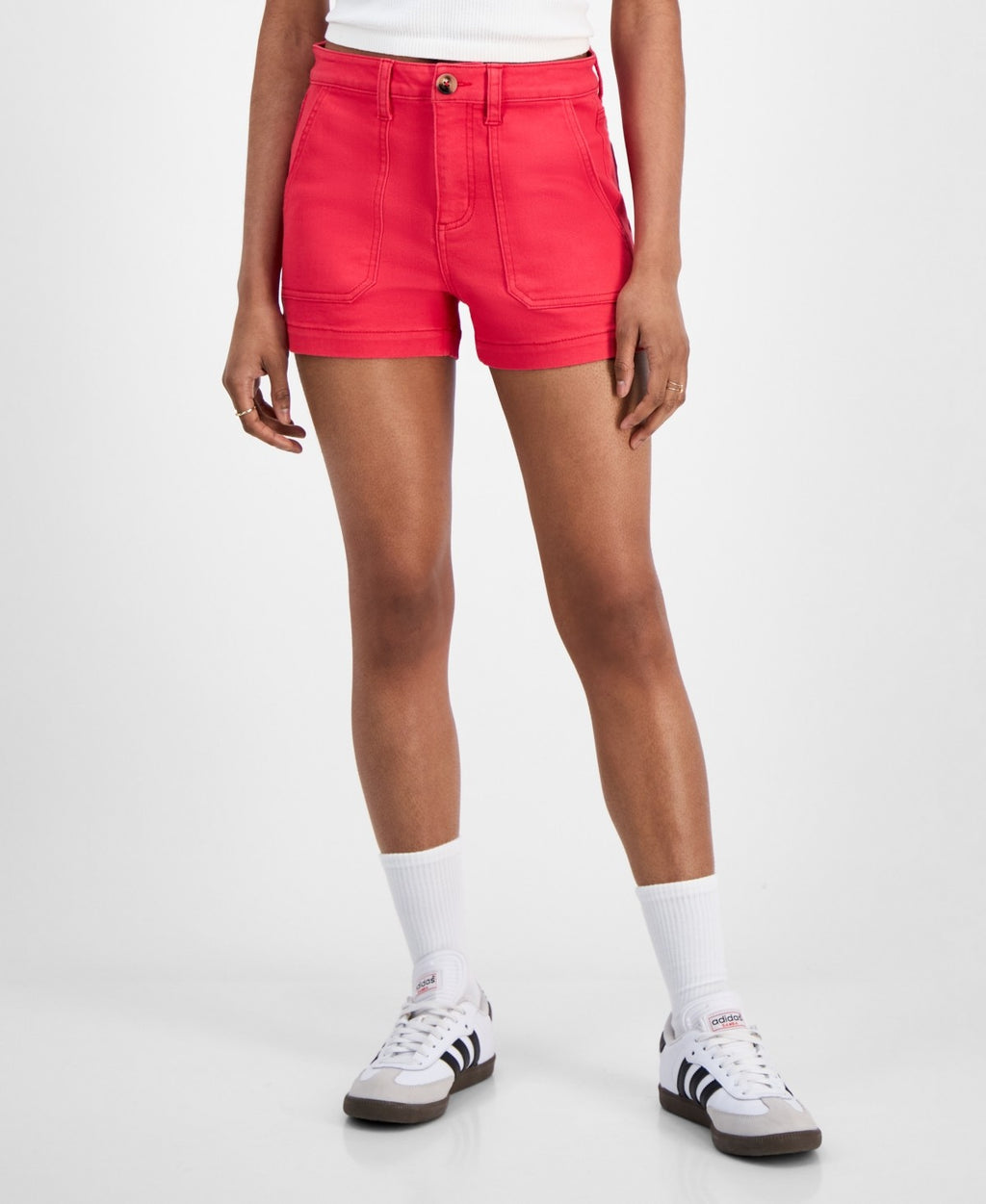 Indigo Rein Juniors' High-Rise Utility-Pocket Shorts - Candy Apple Red - 3