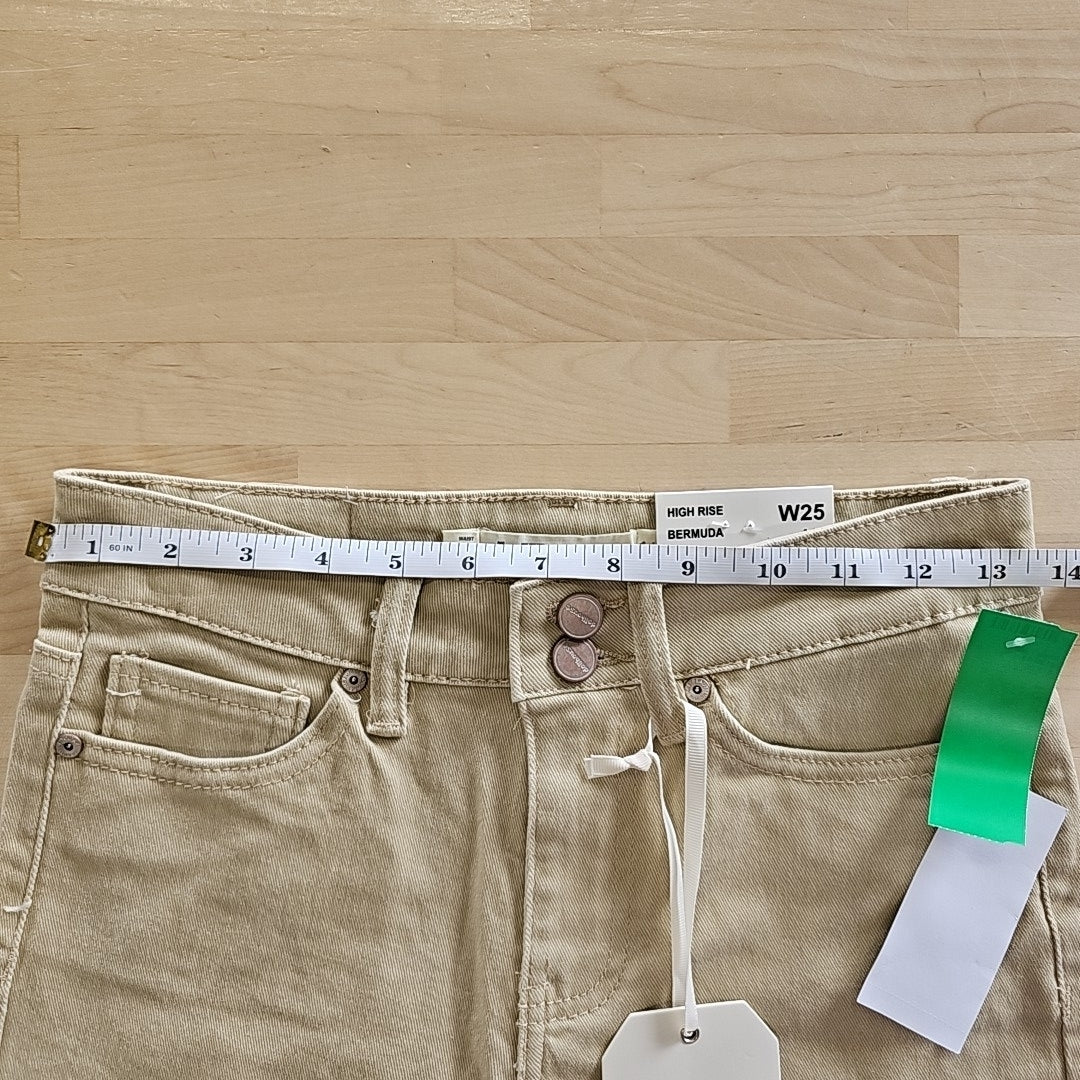 Dollhouse Juniors' High-Rise Frayed Bermuda Shorts - Tan - 1/2