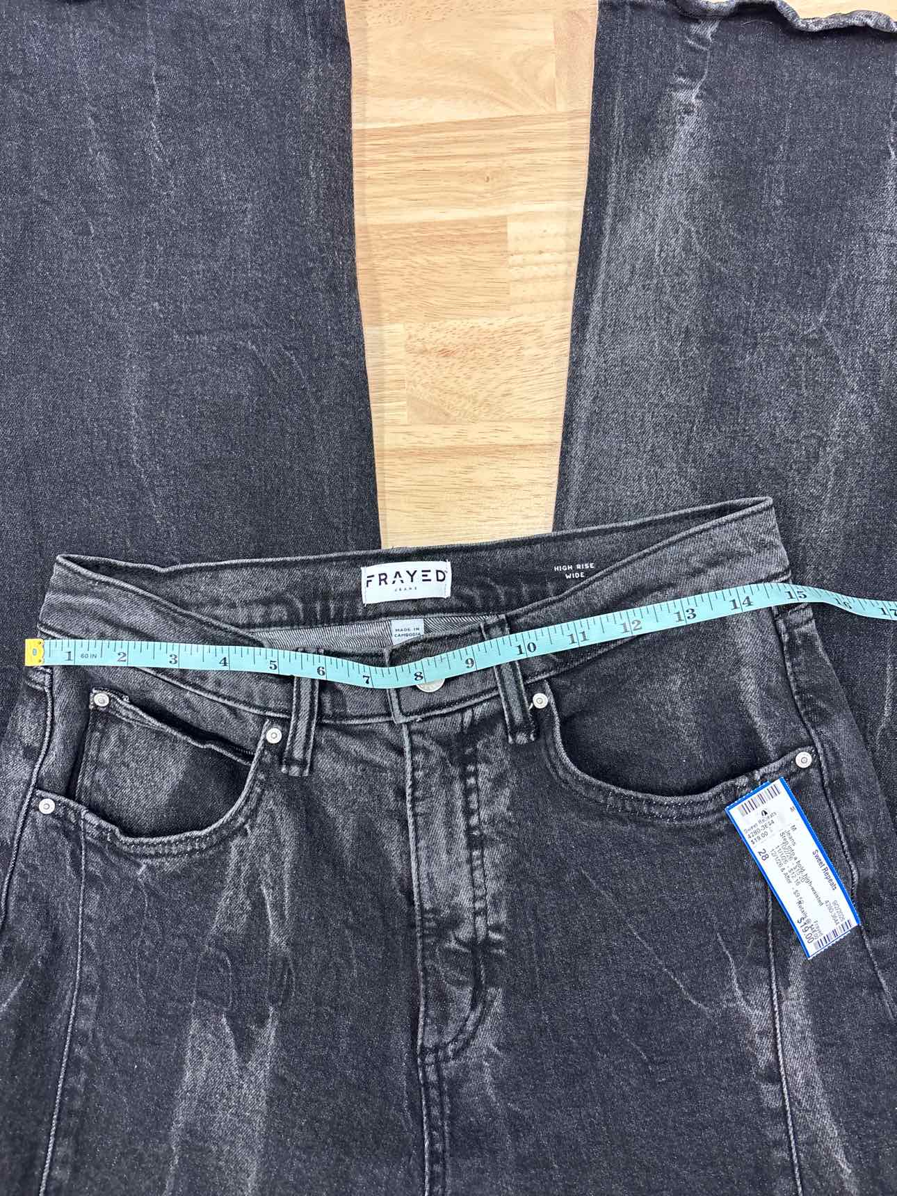 Frayed Size 28 Wide-Leg High Waist Seamed Jeans