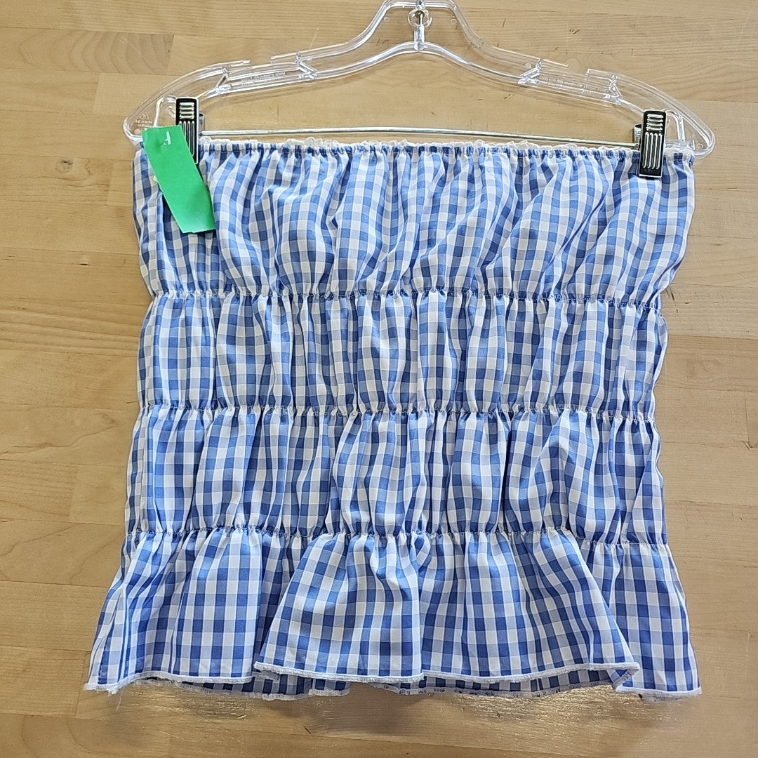 Rebellious One Juniors' Gingham Shirred Strapless Top - Baby Blue