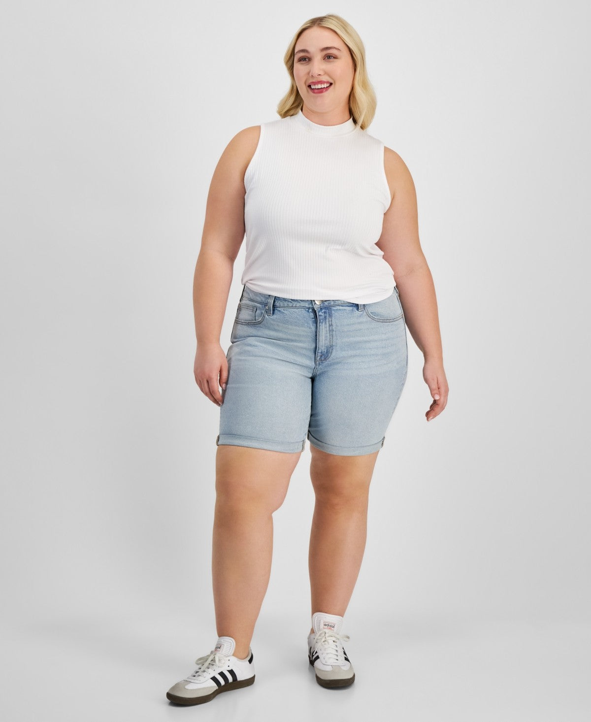 Celebrity Pink Trendy Plus Size Rolled-Cuff Denim Shorts - Light Wash - 24W