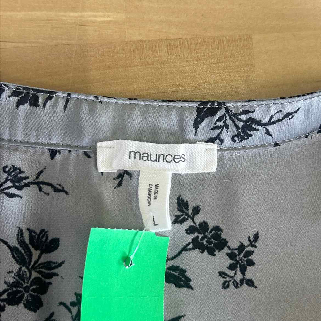 Maurices Size L Gray/Black Polyester Preloved Blouse LS